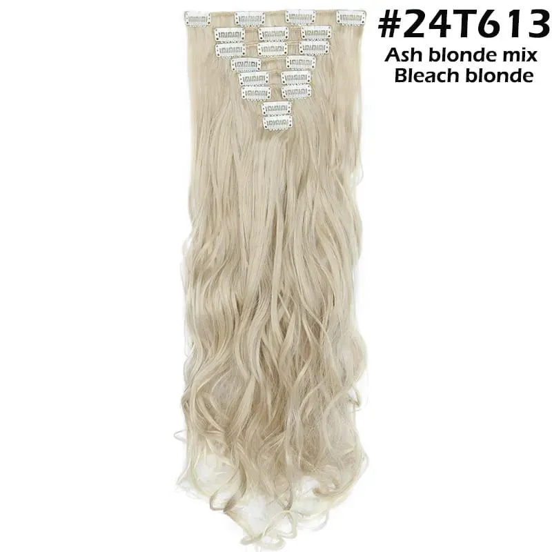 S-noilite Syntetisk 8 Stk/SÆT 24 tommer Clip In One Piece Hårforlængelse Lang Lige Bølget 53 Farve Sort Blond Clip Hårstykke