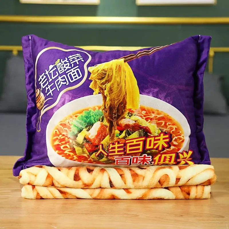 45cm Funny Food Plyšová hračka Simulace Instantní nudle Plyšový polštář s přikrývkou Plněný hovězí smažené nudle Dárky Plyšový polštář