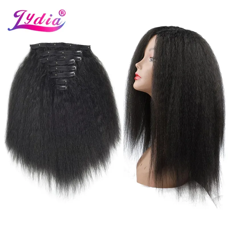 Lydia 8Pcs /Set With18Clips-In Synthetic Kinky Staight Hair Extensions Long Heat Resistant Hair-Pieces16-20 Inches Afro American