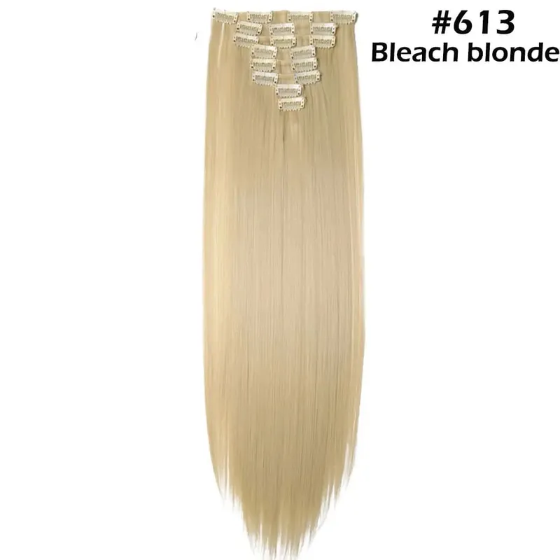 S-noilite Syntetisk 8 Stk/SÆT 24 tommer Clip In One Piece Hårforlængelse Lang Lige Bølget 53 Farve Sort Blond Clip Hårstykke