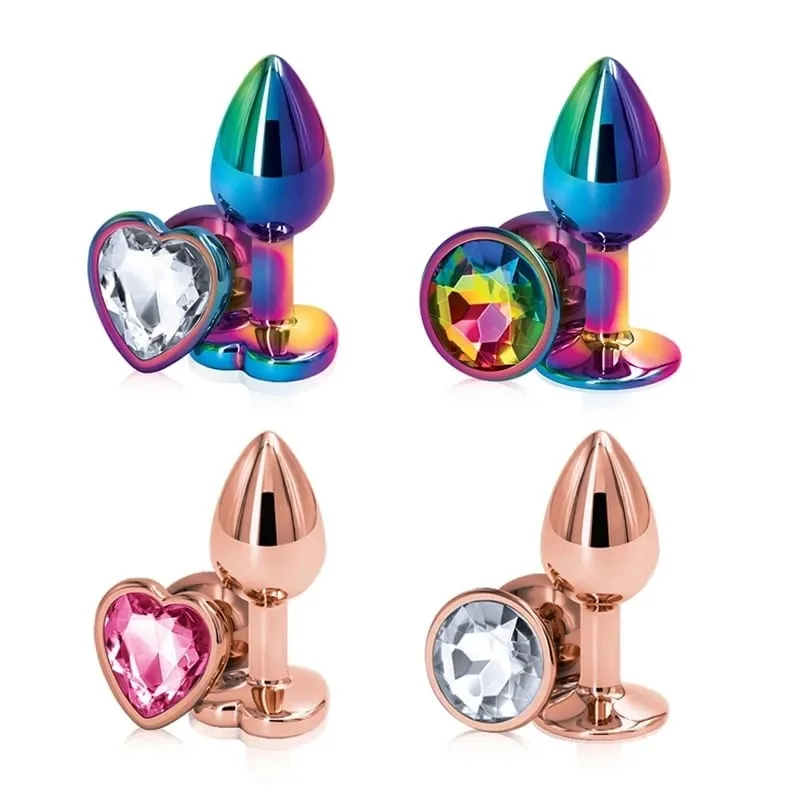 Rainbow Rose gold pink Small Medium size set Heart shape Crystal Metal anal beads butt plug Jewelry sex toy for female male — image 1