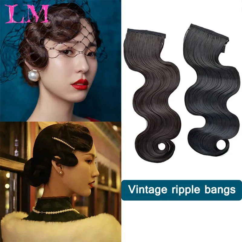 LM Wig Vintage Wavy Wig Bangs Hat for Women Hair Extension Long Curly Wigs Space Hair Bun Surround Headband for Daily Use