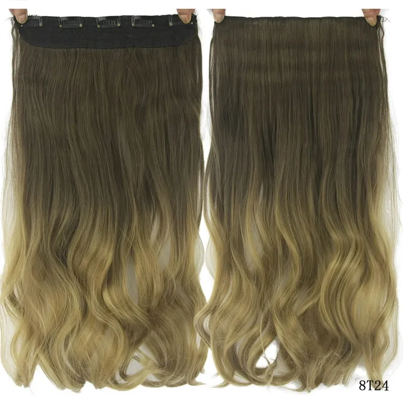 Soowee Lange schwarze bis graue lockige synthetische Haar-Ombre-Haar-Clip-In-Haarverlängerung, gefälschte Clip-Ins-Haarteile für Frauen