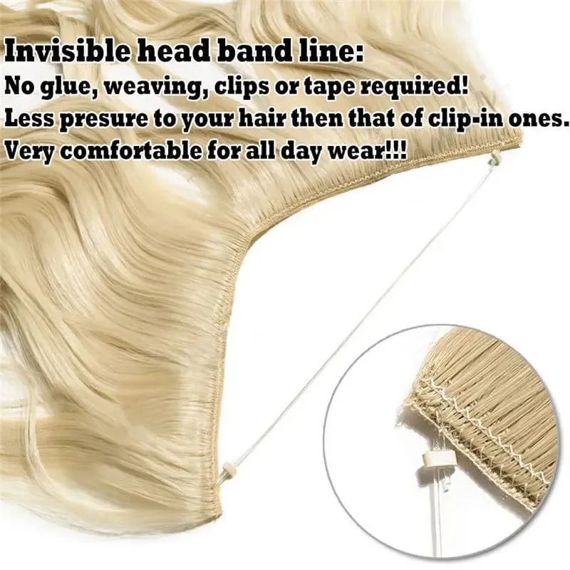 S-noilite 20 pouces cheveux naturels synthétiques fil Invisible dans les Extensions de cheveux sans pince avec ligne secrète postiche à fixation facile