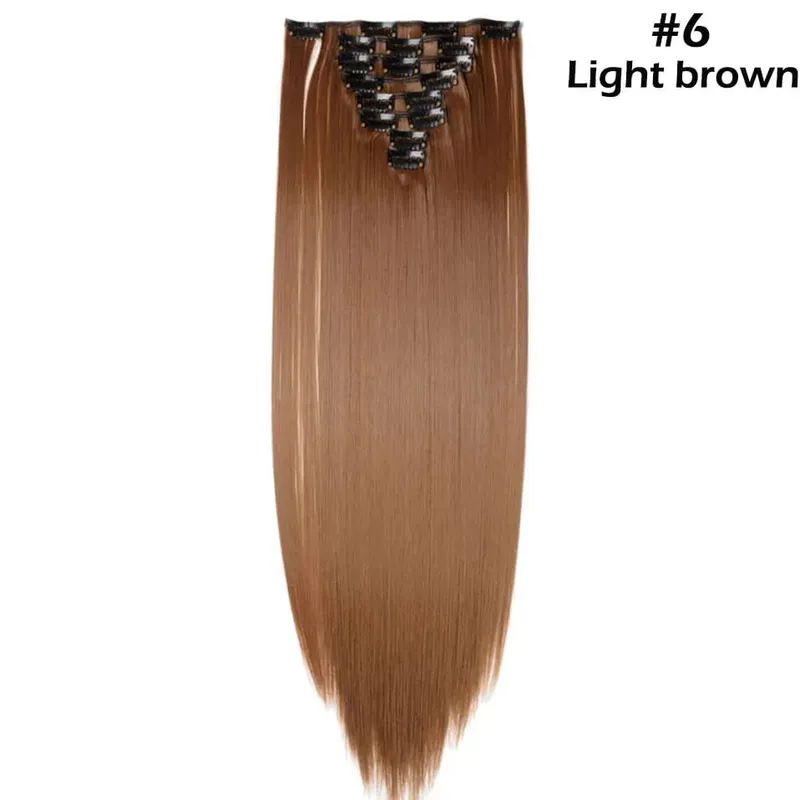 S-noilite Syntetisk 8 Stk/SÆT 24 tommer Clip In One Piece Hårforlængelse Lang Lige Bølget 53 Farve Sort Blond Clip Hårstykke