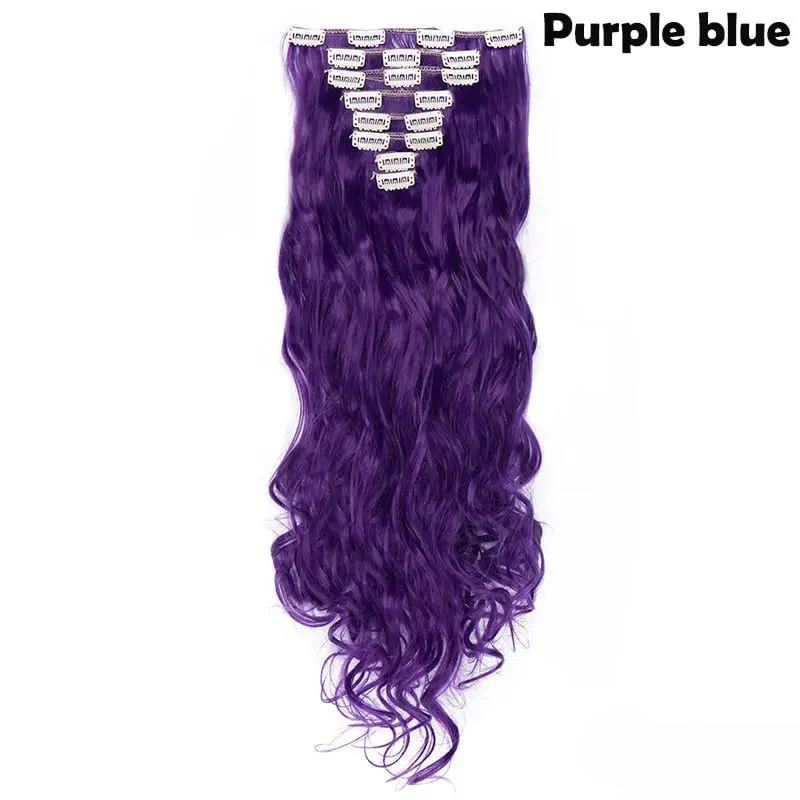 S-noilite Syntetisk 8 Stk/SÆT 24 tommer Clip In One Piece Hårforlængelse Lang Lige Bølget 53 Farve Sort Blond Clip Hårstykke