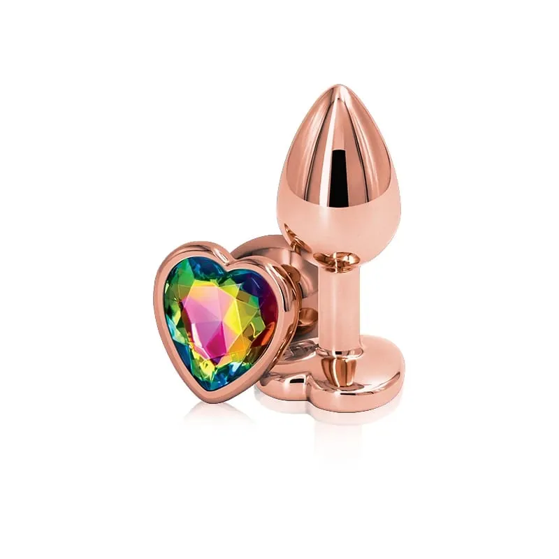 Rainbow Rose gold pink Small Medium size set Heart shape Crystal Metal anal beads butt plug Jewelry sex toy for female male — image 3