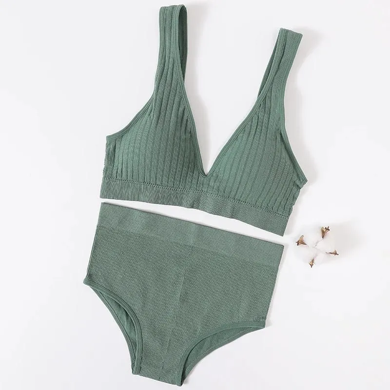 Frauen Bh Kurze Set Tiefe V Rippen Bh Nahtlose Bralette Sport Crop Top Fitness Unterwäsche Weibliche Sexy Dessous Mode Büstenhalter — image 4