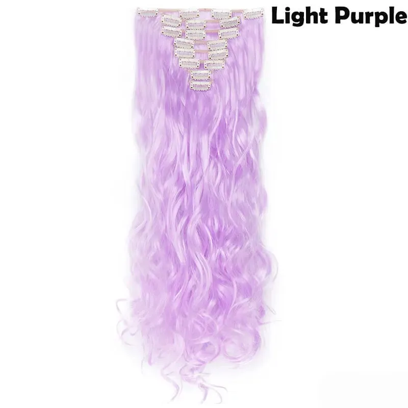 S-noilite Syntetisk 8 Stk/SÆT 24 tommer Clip In One Piece Hårforlængelse Lang Lige Bølget 53 Farve Sort Blond Clip Hårstykke