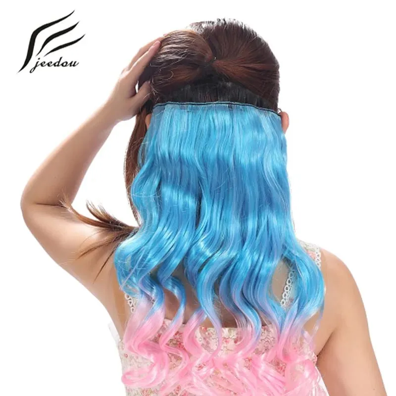 Jeedou One Piece Szintetikus Clip-in Hajhosszabbító Ombre Hullámos Fekete Kék Gradiens Modern Cosplay Night Club stílusú hajdísz