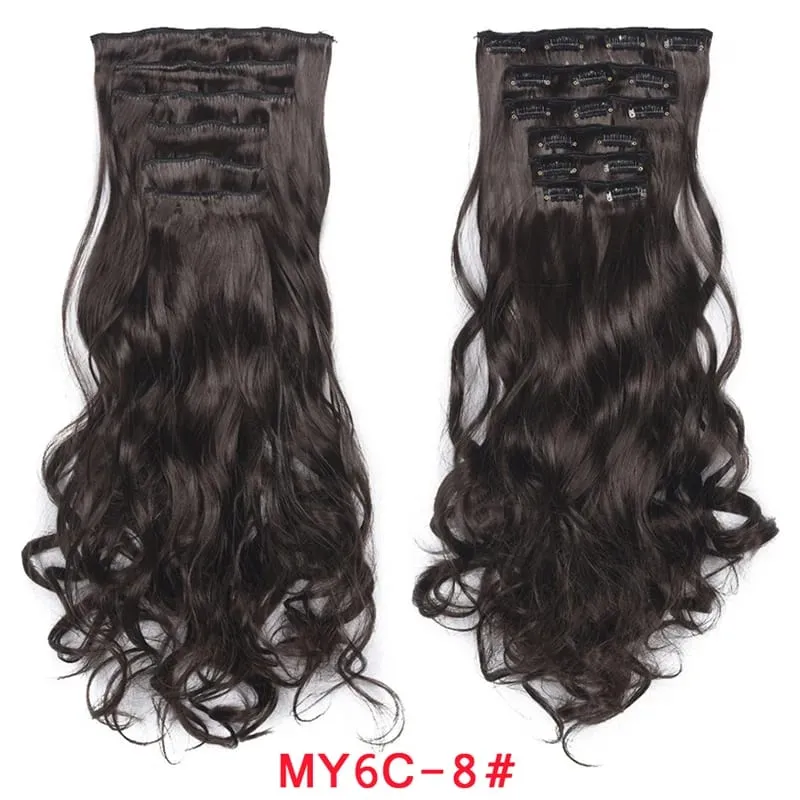 Long Wavy Hair Extensions Synthetic Clip In Hair Extensions Ombre Honey Blonde Dark Brown Thick Hairpieces 6pcs/set 20 Inch