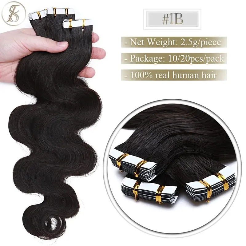 Tess Tape In Hair Extension 2.5g/pc Wavy Natural Hair Extensions Human Hair Adhesive Skin Weft Double Sides Seamless Invisible