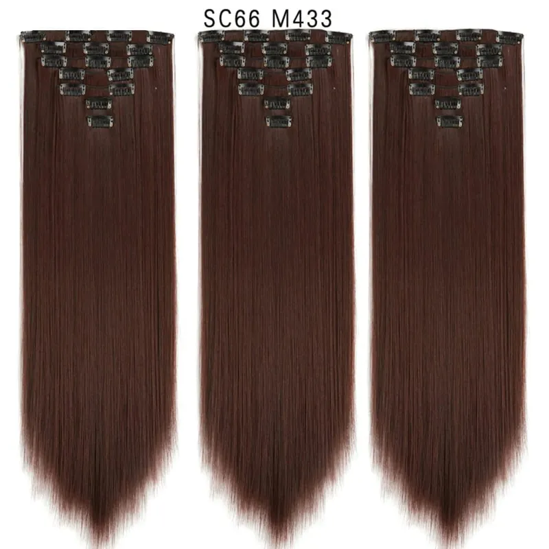 Lange lige syntetiske klips i hårforlængelser 7 stk/sæt 22" falske hårstykker Ombre sort brun blonde klips på hårforlængelser