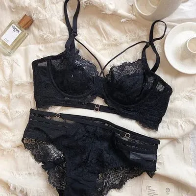 Yeni nakış sütyen iç çamaşırı kadın set artı boyutu iç çamaşırı seksi ABCD fincan Ultra Ince şeffaf sutyen külot dantel sutyen seti siyah