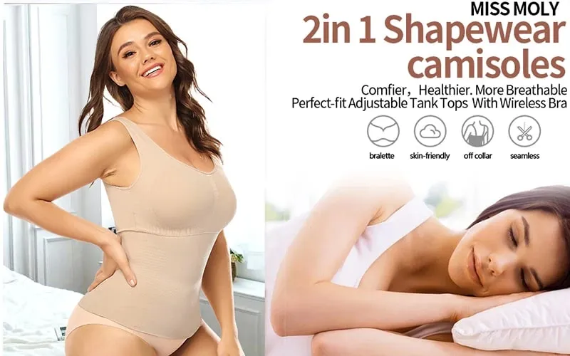 Tank Tops for Women with Built in Bra Shelf Bra Casual Wide Strap Basic Camisole Sleeveless Top Shaper with Removable Bra