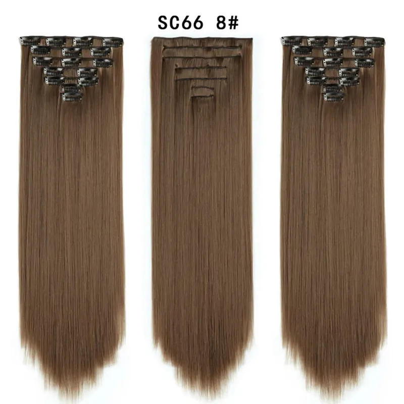 Lange lige syntetiske klips i hårforlængelser 7 stk/sæt 22" falske hårstykker Ombre sort brun blonde klips på hårforlængelser