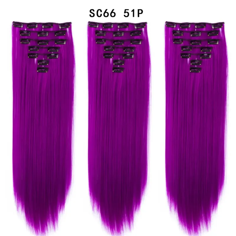 22 Polegada 16 clipes longos e retos extensões de cabelo sintético clipes em fibra de alta temperatura preto marrom ombre hairpiece budabuda