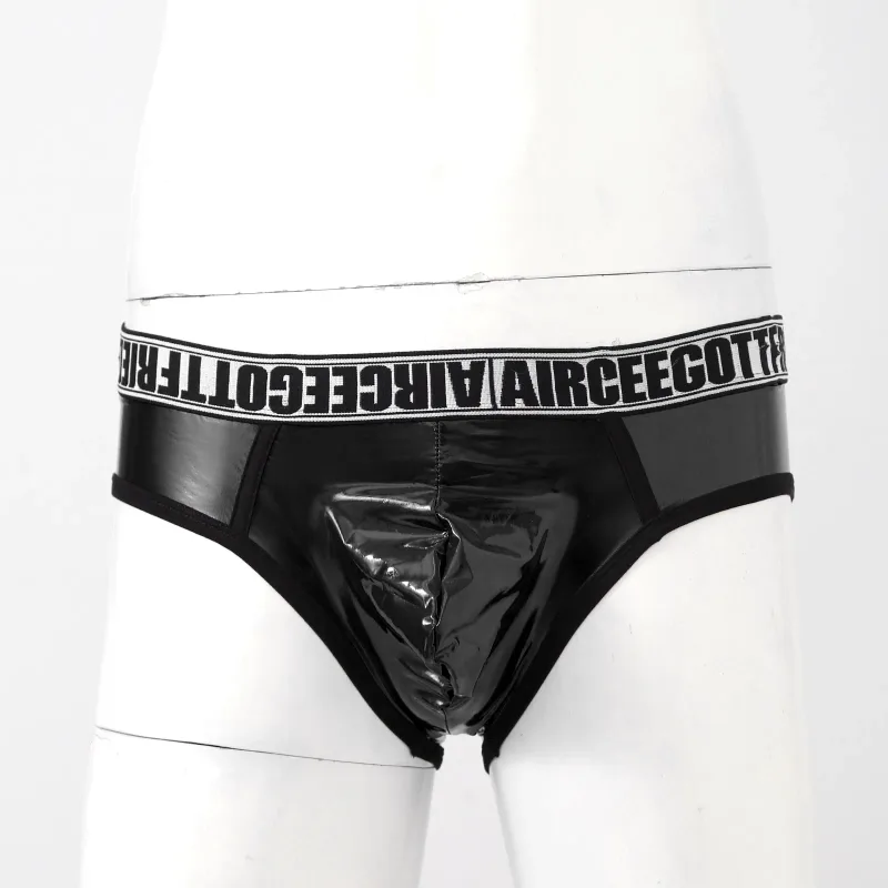 Pánské Krátké spodky z umělé kůže Sexy Mokrý vzhled Nízký pas Vyboulený Váček Kalhotky Spodní prádlo Plavky Plavky Šortky — image 9