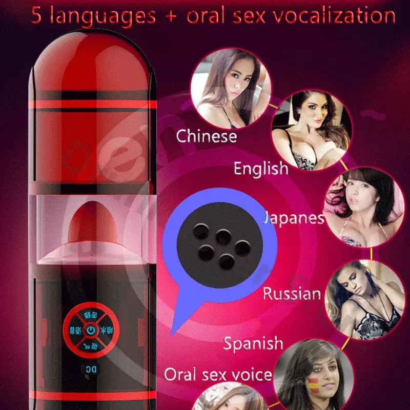 6 sprog Stemmeblowjob/vagina Mand Onani Cup Tunge Automatisk slikning Penis Lomme Fisse Deep Throat Oral Sex Mand Legetøj