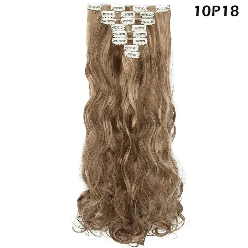 S-noilite Syntetisk 8 Stk/SÆT 24 tommer Clip In One Piece Hårforlængelse Lang Lige Bølget 53 Farve Sort Blond Clip Hårstykke