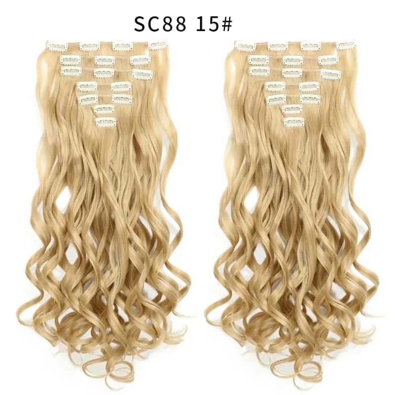 Lange lige syntetiske klips i hårforlængelser 7 stk/sæt 22" falske hårstykker Ombre sort brun blonde klips på hårforlængelser
