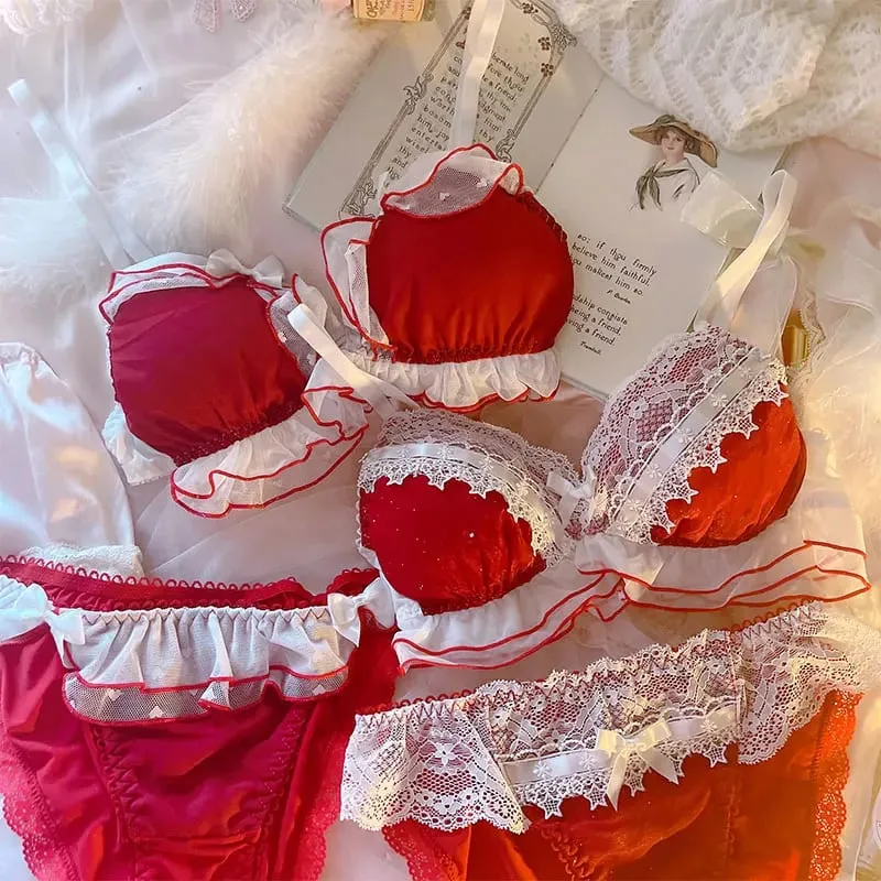 Dessous Mädchen Fee Schleife Chiffon Dünner Stil Niedlich Kein Stahlring Dreieck Körbchen BH Set Damen Große Größe Bralette Höschen 2tlg