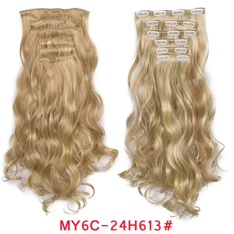 Long Wavy Hair Extensions Synthetic Clip In Hair Extensions Ombre Honey Blonde Dark Brown Thick Hairpieces 6pcs/set 20 Inch