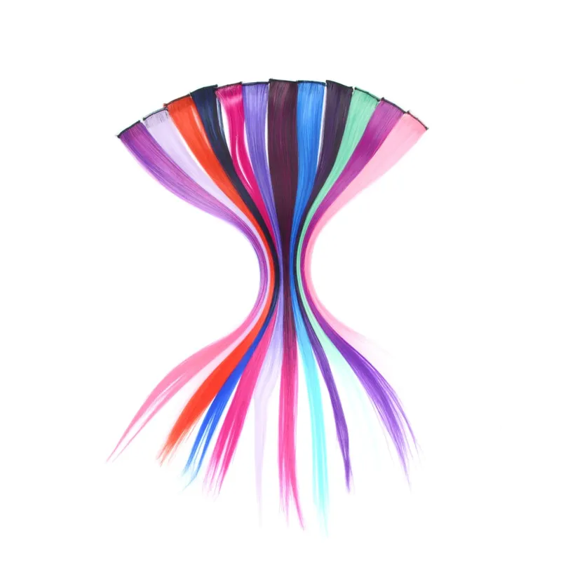 Synthetische clip-in haarextensies 22 inch lange kleurrijke rechte haarstukken Synthetische haarstukjes voor dagelijks festivalfeest