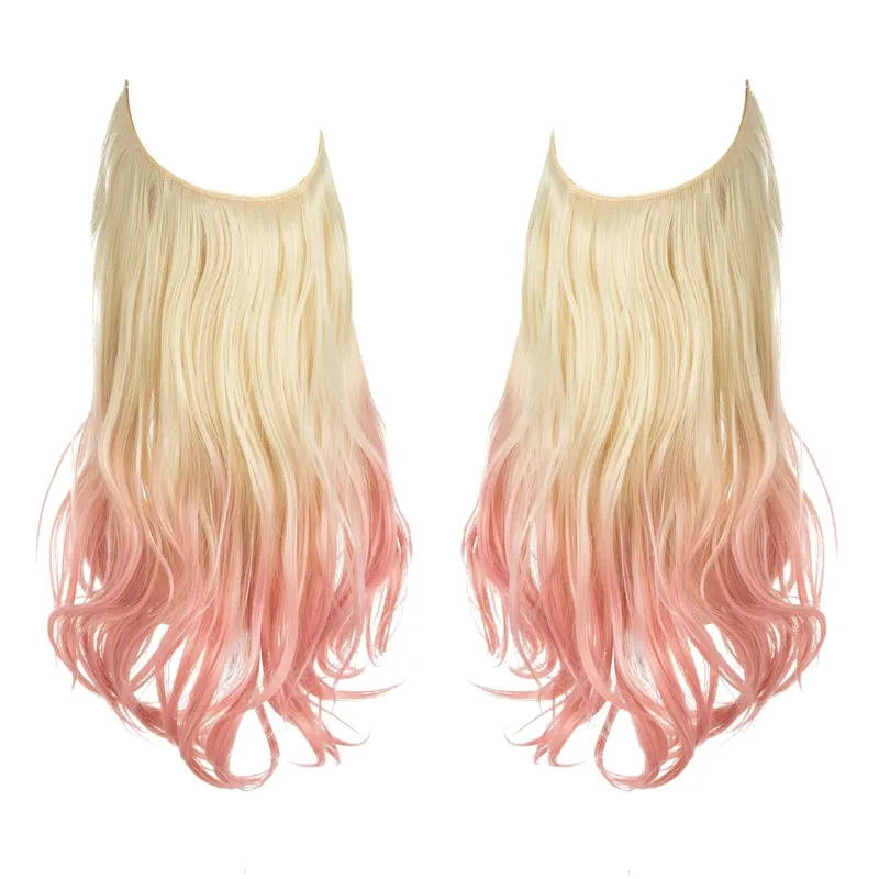 Syntetyczne naturalne syntetyczne przedłużanie włosów Bez klipsa w sztucznej sztucznej ombre blond brązowy czarny różowy falisty sztuczny kawałek włosów