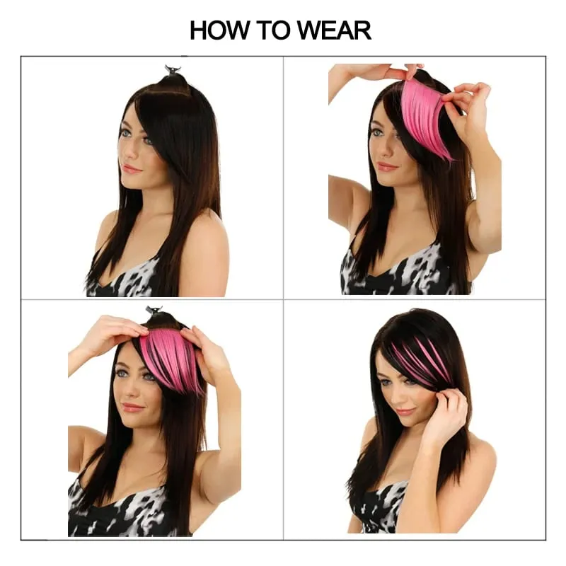 Colorful Synthetic Cosplay Hair Bangs Heat Resistant Invisible Extensions with Clips Quick Style Change Hairpieces