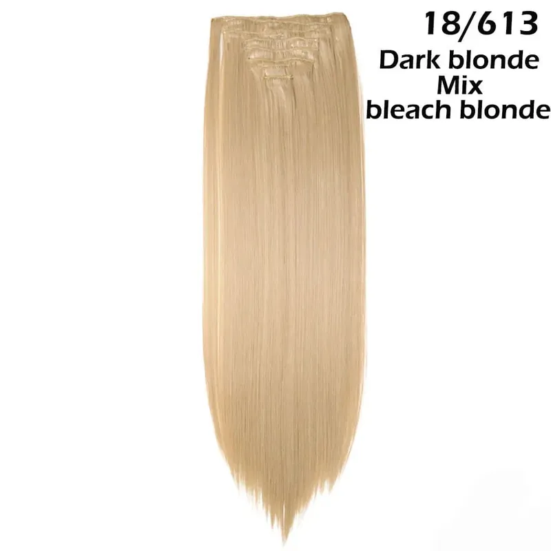 S-noilite Syntetisk 8 Stk/SÆT 24 tommer Clip In One Piece Hårforlængelse Lang Lige Bølget 53 Farve Sort Blond Clip Hårstykke