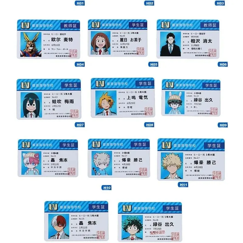1 PCS Anime Periférico My Hero Academia PVC Cartão de identificação de estudante Cartão de alimentação escolar