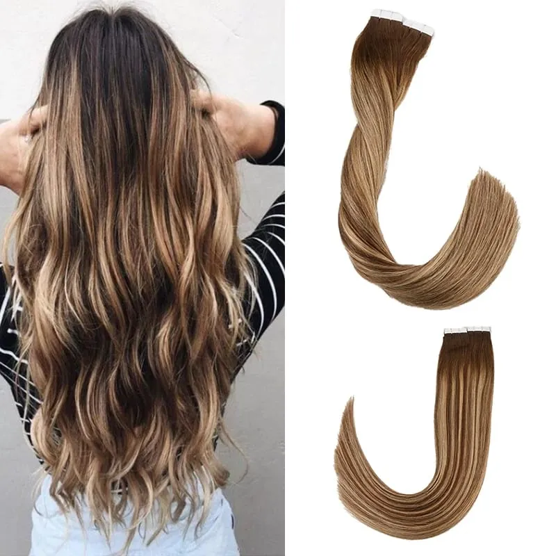Toysww Real Human Hair Russian Hair Tape in Human Hair Extensions Blonde #60 For Woman Machine Made Remy Hair 20/40pcs