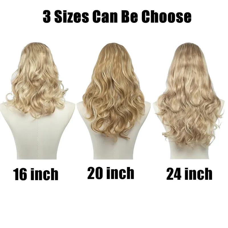 Extension de cheveux synthétiques à Clip en U de qualité supérieure, postiche longue, épaisse et bouclée, Blonde naturelle, faux cheveux résistants à la chaleur pour femmes