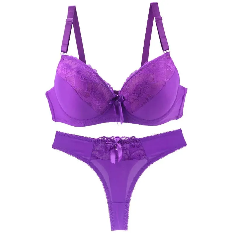 DaiNaFang Nya sexiga Push Up BH-set Vadderade solida spetsunderkläder för kvinnor BCDE Cup Plus Size Damunderkläder
