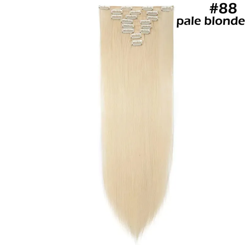 S-noilite Syntetisk 8 Stk/SÆT 24 tommer Clip In One Piece Hårforlængelse Lang Lige Bølget 53 Farve Sort Blond Clip Hårstykke