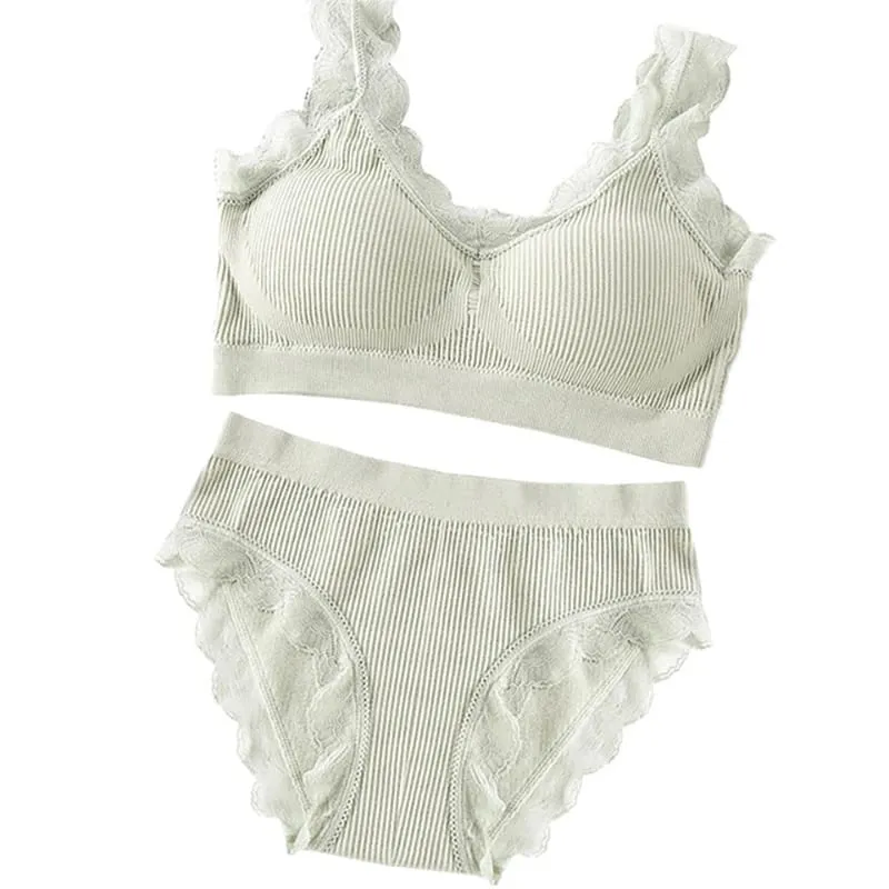Set di lingerie sexy in pizzo Set di reggiseno imbottito senza anello in acciaio Intimo da donna solido Reggiseno comodo top corto per fitness