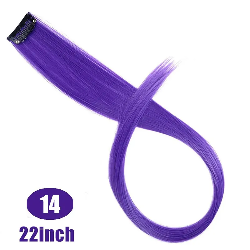 Lupu Synthetic Colorful Highlight Εξτένσιον μαλλιών Rainbow Κλιπ σε ένα κομμάτι 22 ιντσών μακριά ίσια ψεύτικα μαλλιά Κομμάτια για γυναίκες