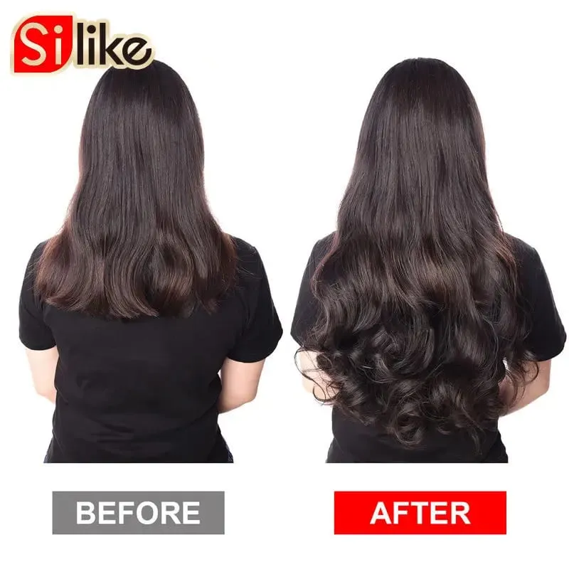 Silike 180g Fish Line Synthetic Wavy Clips in One Piece Hair Extensions 24 inch 17 Colors Heat Resistant Hair Extension