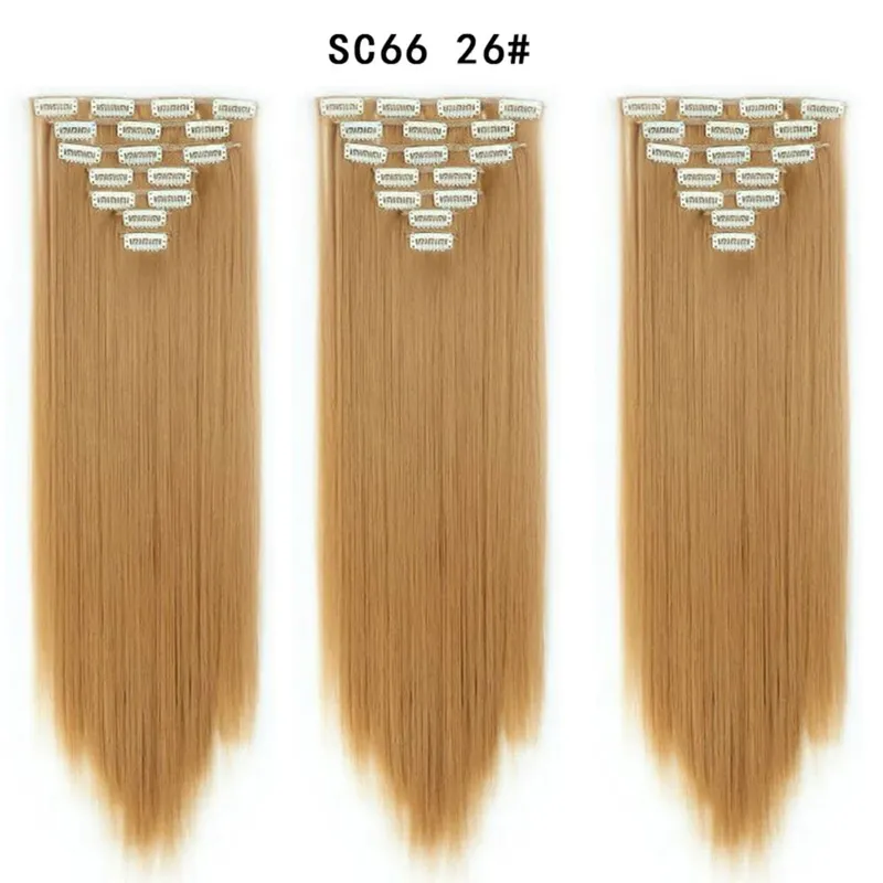 Lange lige syntetiske klips i hårforlængelser 7 stk/sæt 22" falske hårstykker Ombre sort brun blonde klips på hårforlængelser