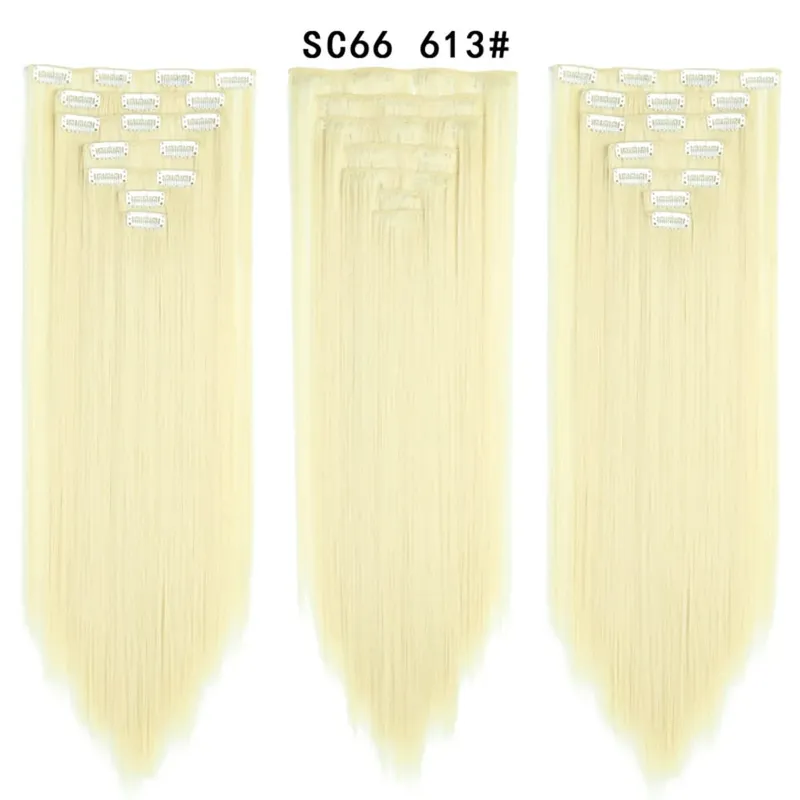 Lange lige syntetiske klips i hårforlængelser 7 stk/sæt 22" falske hårstykker Ombre sort brun blonde klips på hårforlængelser