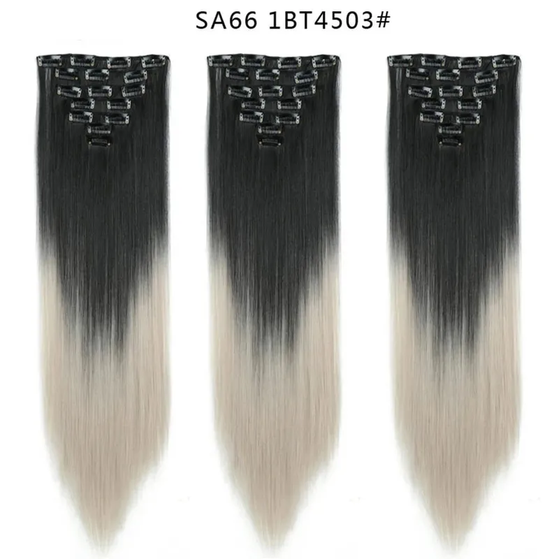 22Inch Synthetic Long Straight Clip In Hair Extensions 16 Clips For Women Fake False Hair Pieces Ombre Black Blonde Styling Hair