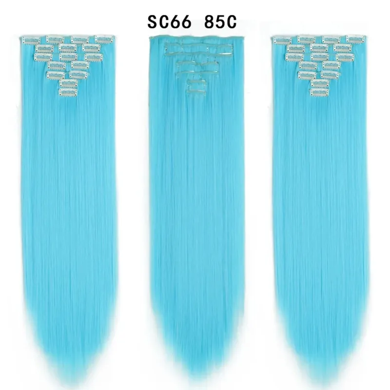 22 Polegada 16 clipes longos e retos extensões de cabelo sintético clipes em fibra de alta temperatura preto marrom ombre hairpiece budabuda