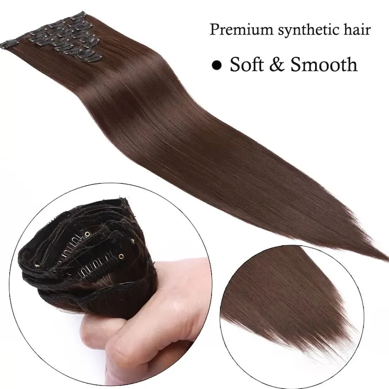 S-noilite Syntetisk 8 Stk/SÆT 24 tommer Clip In One Piece Hårforlængelse Lang Lige Bølget 53 Farve Sort Blond Clip Hårstykke