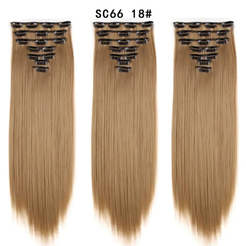 22Inch Synthetic Long Straight Clip In Hair Extensions 16 Clips For Women Fake False Hair Pieces Ombre Black Blonde Styling Hair