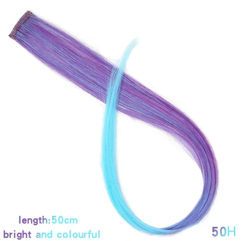 Lupu Synthetic Colorful Highlight Εξτένσιον μαλλιών Rainbow Κλιπ σε ένα κομμάτι 22 ιντσών μακριά ίσια ψεύτικα μαλλιά Κομμάτια για γυναίκες
