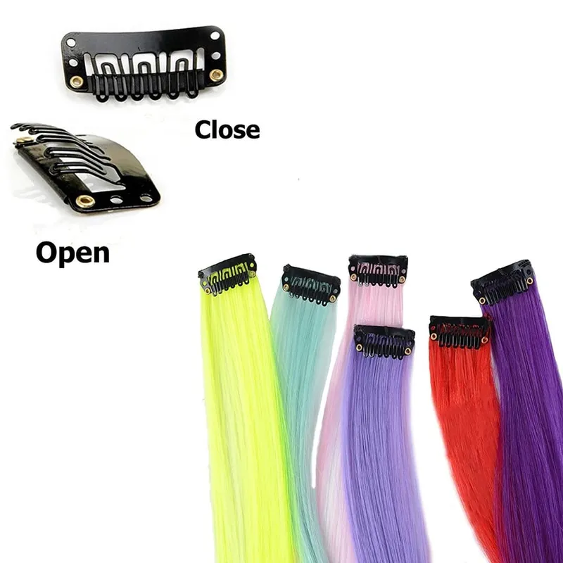 Lupu Synthetic Colorful Highlight Εξτένσιον μαλλιών Rainbow Κλιπ σε ένα κομμάτι 22 ιντσών μακριά ίσια ψεύτικα μαλλιά Κομμάτια για γυναίκες