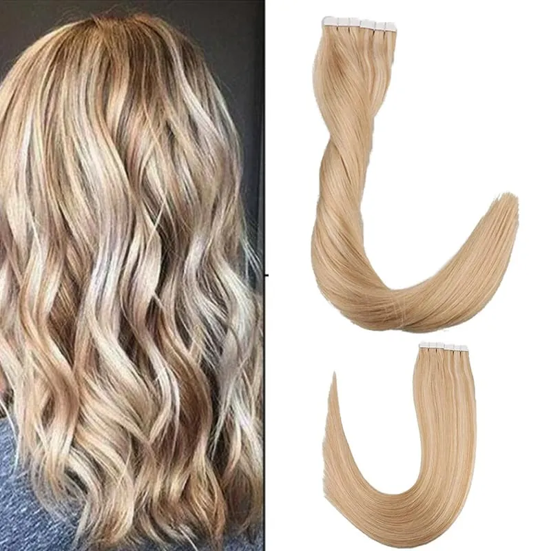 Toysww Real Human Hair Russian Hair Tape in Human Hair Extensions Blonde #60 For Woman Machine Made Remy Hair 20/40pcs