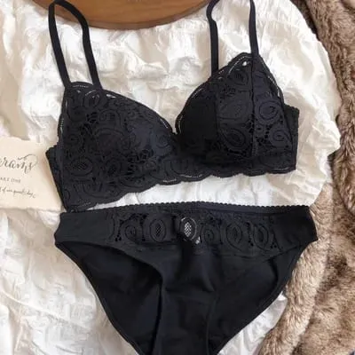 5 Colors Seamless Comfortable Full Lace Sleepwear Bra Sets Sexy Women Underwear Wire Free Push Up Lingerie Suits Intimates — image 3