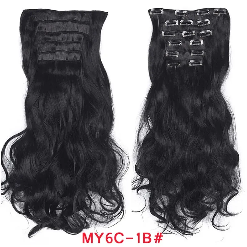 Long Wavy Hair Extensions Synthetic Clip In Hair Extensions Ombre Honey Blonde Dark Brown Thick Hairpieces 6pcs/set 20 Inch